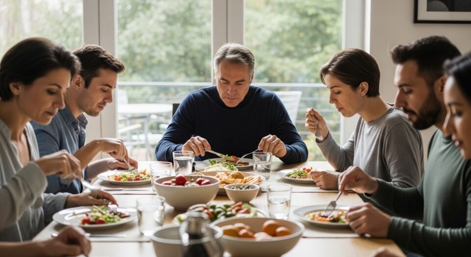 mindful eating, healthy meal, family table